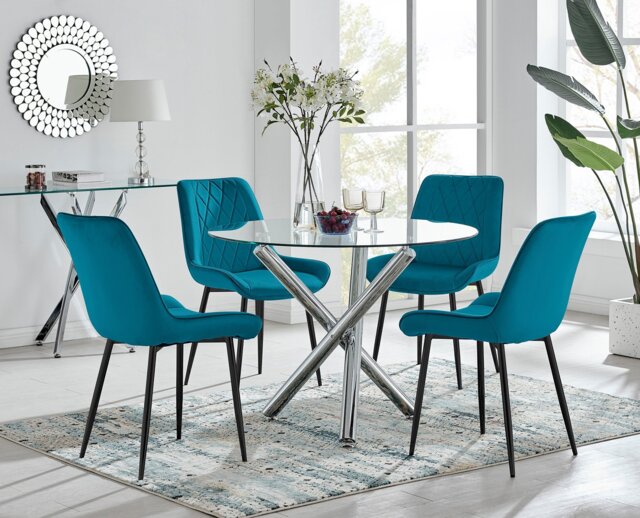 Selina Round Dining Table and 4 Pesaro Black Leg Chairs - image 1