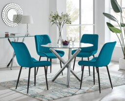 Selina Round Dining Table and 4 Pesaro Black Leg Chairs - thumbnail 1