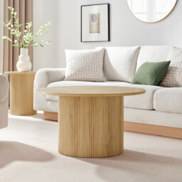Penrose Oak Effect Round Wood Coffee Table and Side Table Set - thumbnail 4