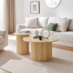 Penrose Oak Effect Round Wood Coffee Table and Side Table Set - thumbnail 1