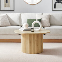 Penrose Oak Effect Round Wood Coffee Table and Side Table Set - thumbnail 3