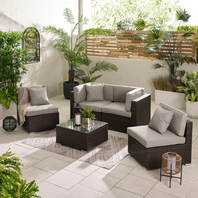 Furniturebox Orlando & 4 Seat Modular Garden Sofa, Rattan in Brown - Size: 72x75x72 cm - image 1