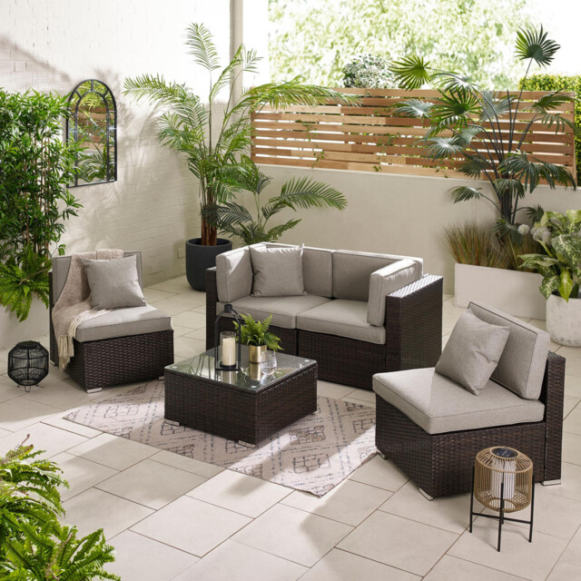 Orlando Brown Rattan & Brown 4 Seat Modular Garden Sofa - image 1