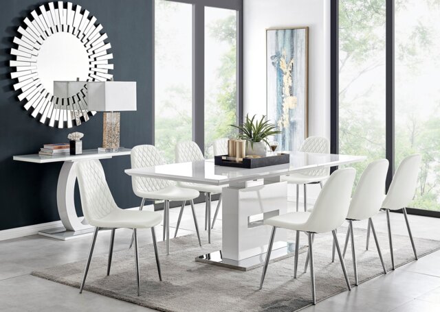 Arezzo Large Extending Dining Table and 8 Corona Silver Leg Chairs - image 1