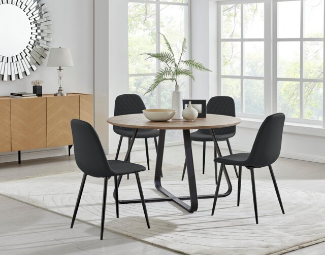 Santorini Brown Round Table & 4 Corona Black Leg Chairs - image 1