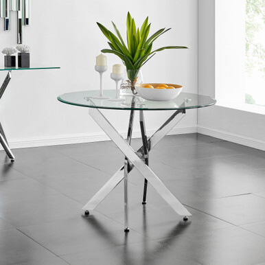 Novara Round Glass and Silver Metal 4 Seater Dining Table - image 1