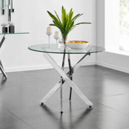 Novara Round Glass and Silver Metal 4 Seater Dining Table - thumbnail 1