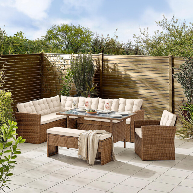 Marbella Beige Rattan 9 Seat Sofa Garden Dining Set - image 1