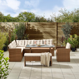 Marbella Beige Rattan 9 Seat Sofa Garden Dining Set - thumbnail 3