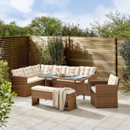 Marbella Beige Rattan 9 Seat Sofa Garden Dining Set - thumbnail 1