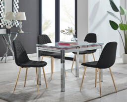 Enna White Glass Extending Dining Table and 4 Corona Gold Leg Chairs - thumbnail 2