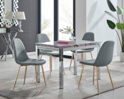 Enna White Glass Extending Dining Table and 4 Corona Gold Leg Chairs