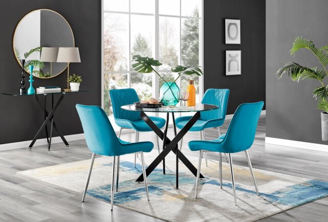 Novara Black Leg Round Glass Dining Table & 4 Pesaro Silver Chairs - image 1