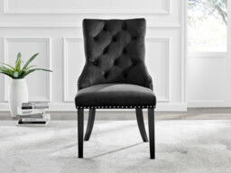 2x Belgravia Black Velvet Knockerback Dining Chairs Black Legs - thumbnail 2