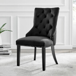2x Belgravia Black Velvet Knockerback Dining Chairs Black Legs - thumbnail 1