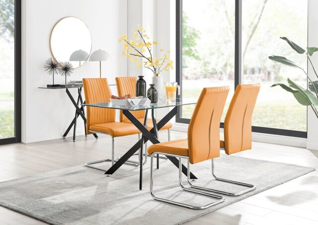 Leonardo Black Leg Glass Dining Table & 4 Lorenzo Chairs - image 1