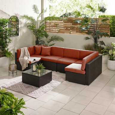 Orlando Brown Rattan & Orange 6 Seat Modular Garden Sofa - image 1