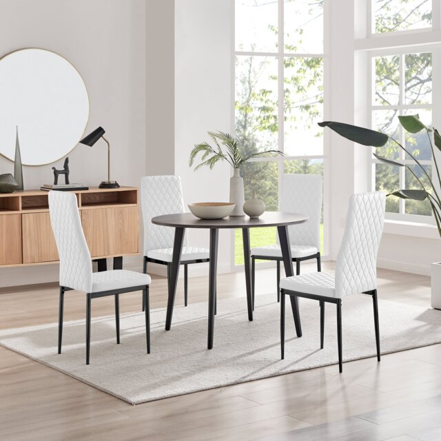 Koko Walnut Effect Round Dining Table & 4 Milan Black Leg Chairs - image 1