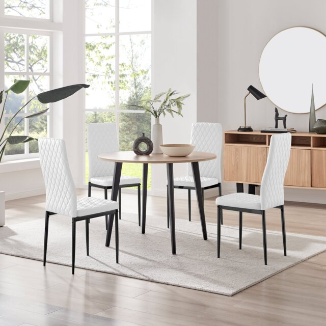 Koko Oak Effect Round Dining Table & 4 Milan Black Leg Chairs - image 1