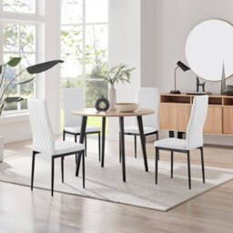 Koko Oak Effect Round Dining Table & 4 Milan Black Leg Chairs - thumbnail 1