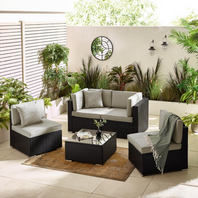 Orlando Black Rattan & Grey 4 Seat Modular Garden Sofa - image 1
