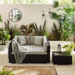 Furniturebox Orlando Black & Grey 4 Seat Modular Garden Sofa, Rattan in Black/Grey - Size: 72x75x72 cm - thumbnail 5