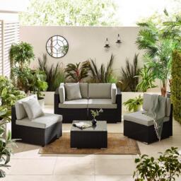 Furniturebox Orlando Black & Grey 4 Seat Modular Garden Sofa, Rattan in Black/Grey - Size: 72x75x72 cm - thumbnail 3