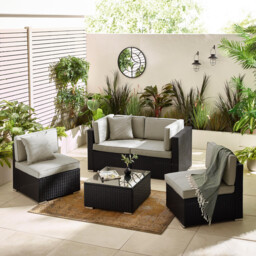 Orlando Black Rattan & Grey 4 Seat Modular Garden Sofa - thumbnail 1