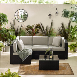 Orlando Black Rattan & Grey 4 Seat Modular Garden Sofa - thumbnail 4