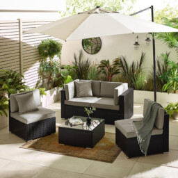 Orlando Black Rattan & Grey 4 Seat Modular Garden Sofa - thumbnail 2