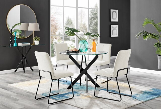 Novara Black Leg Round Glass Dining Table & 4 Halle Chairs - image 1