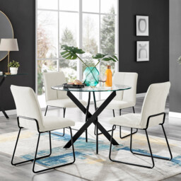 Novara Black Leg Round Glass Dining Table & 4 Halle Chairs - thumbnail 2