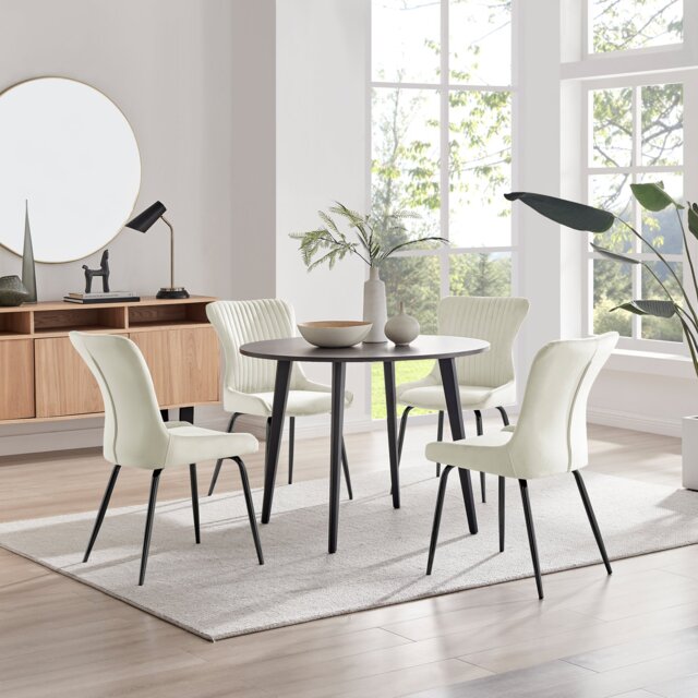 Koko Walnut Effect Round Dining Table & 4 Nora Black Leg Chairs - image 1