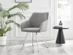 2x Falun Light Grey Fabric Dining Chairs Silver Legs - thumbnail 3