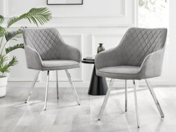 2x Falun Light Grey Fabric Dining Chairs Silver Legs - thumbnail 2