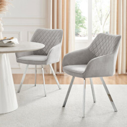 2x Falun Light Grey Fabric Dining Chairs Silver Legs - thumbnail 1