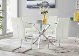 Selina Chrome Round Square Leg Glass Dining Table And 4 Lorenzo Chairs Set - thumbnail 1