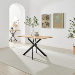 Leonardo Oak Effect Dining Table & 4 Calla Black Velvet Chairs - thumbnail 2