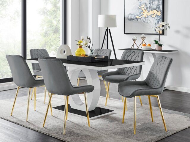 Giovani 6 Black Dining Table & 6 Pesaro Gold Leg Chairs - image 1