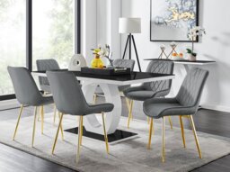 Giovani 6 Black Dining Table & 6 Pesaro Gold Leg Chairs - thumbnail 1
