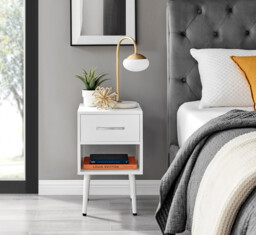 Taylor 1 Drawer White Bedside Table Silver Handles - thumbnail 2