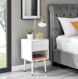 Taylor 1 Drawer White Bedside Table Silver Handles