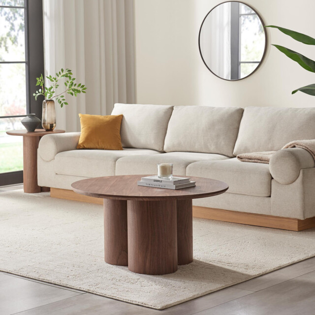 Sutton Round Walnut Veneer Wood Coffee Table - image 1