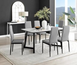 Carson White Marble Effect Dining Table & 6 Milan Black Leg Chairs - thumbnail 1