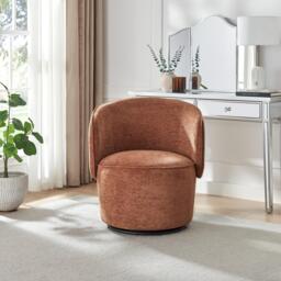 Furniturebox Liode Orange Fabric Round Swivel Accent Chair, Polyester in Terracotta/Black/Orange - Size: 73.5x78x71.5 cm - thumbnail 2