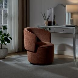 Furniturebox Liode Orange Fabric Round Swivel Accent Chair, Polyester in Terracotta/Black/Orange - Size: 73.5x78x71.5 cm - thumbnail 9