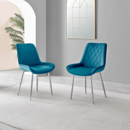 2x Pesaro Blue Velvet Dining Chairs Silver Legs - thumbnail 2