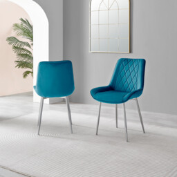 2x Pesaro Blue Velvet Dining Chairs Silver Legs - thumbnail 3