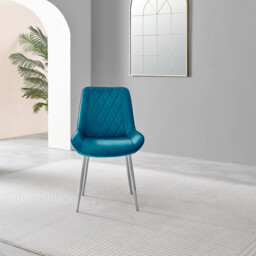 2x Pesaro Blue Velvet Dining Chairs Silver Legs - thumbnail 4