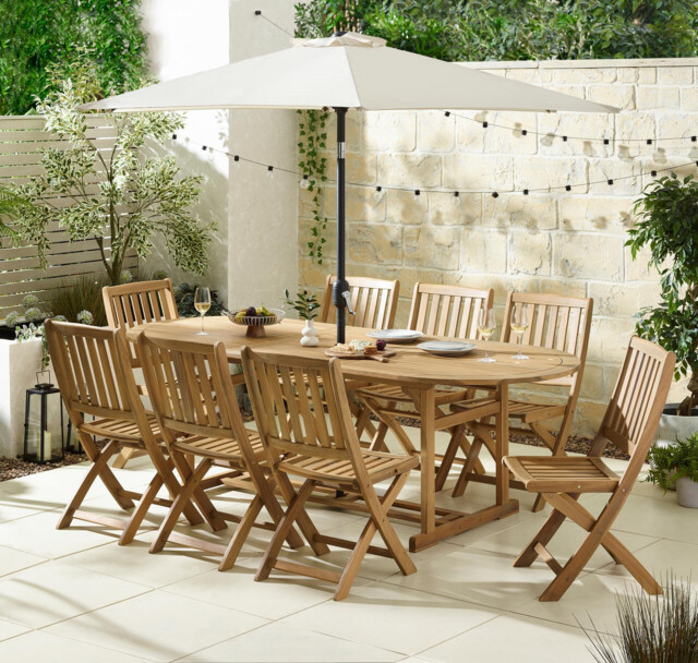 Hamburg Wood 8 Seat Extending Table Garden Dining Set - image 1